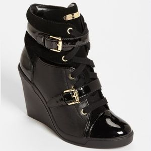 Michale Kors Black Skid Wedge Sneaker Leather size 7.5